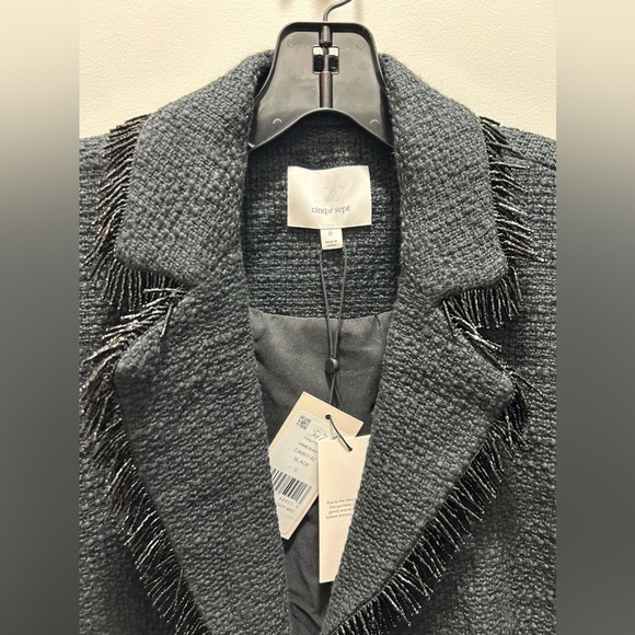 Cinq a Sept Kimmie Metallic Fringe Ruched Sleeve Blazer in Black New with Tags! - Picture 12 of 13